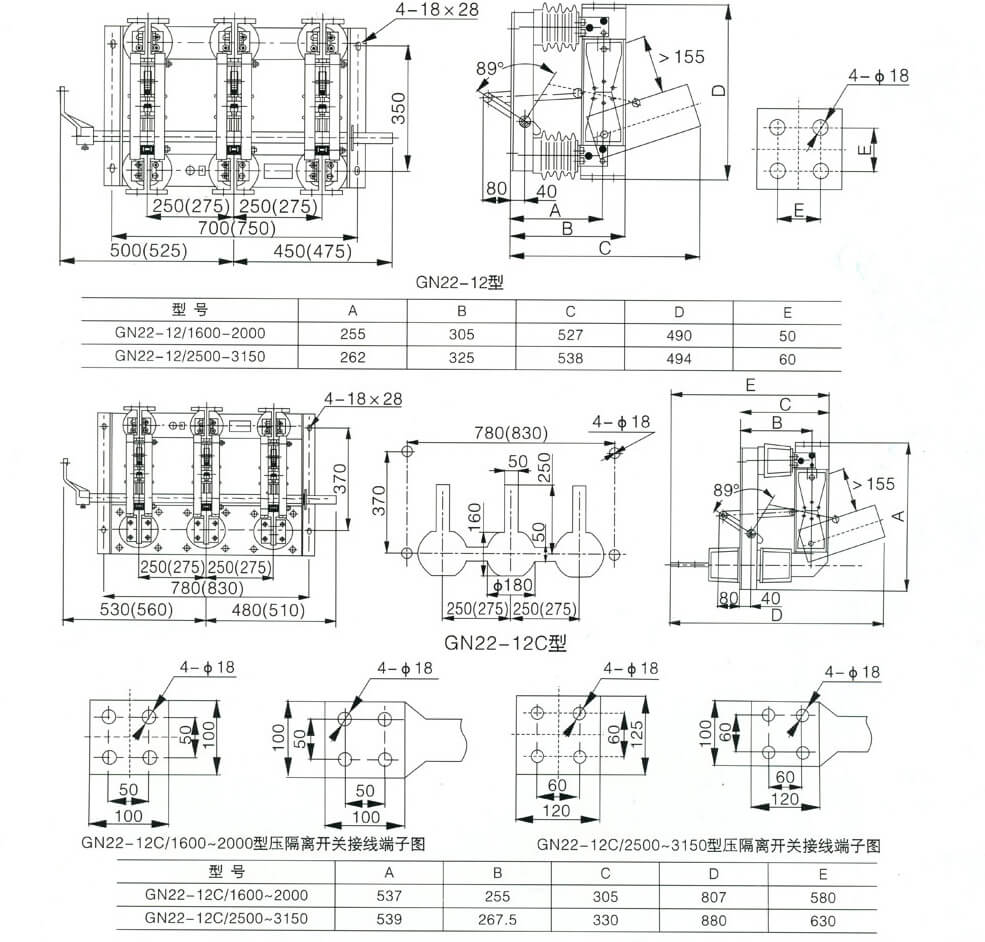 Drawing for GN22-12 Indoor Disconnect Switch